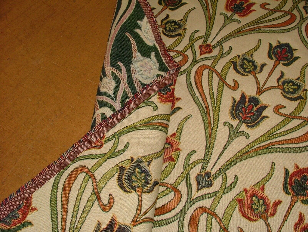 Art Nouveau Pugin Red Blue Gold Jacquard Curtain Upholstery Cushion Fabric