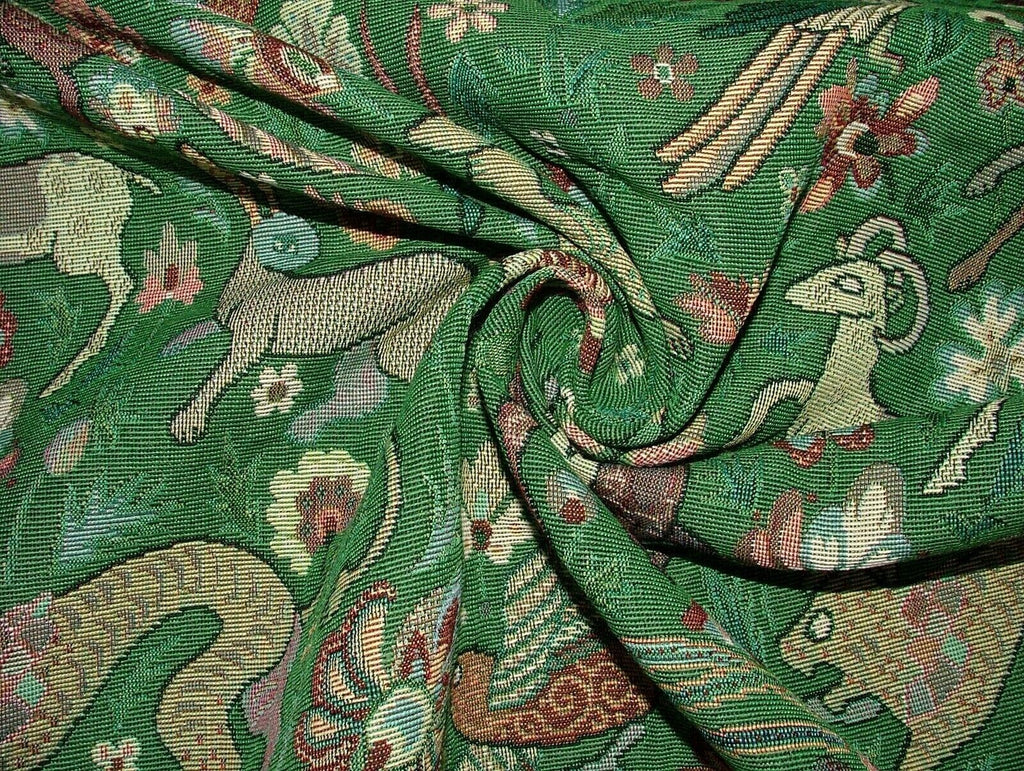 Tudor Forest Tapestry Green Fabric Curtain Upholstery Cushions Table Runner