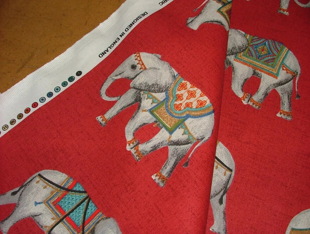 4 Metres Jaipur Indian Elephant Rosso Cotton Curtain Upholstery Cushion Fabric