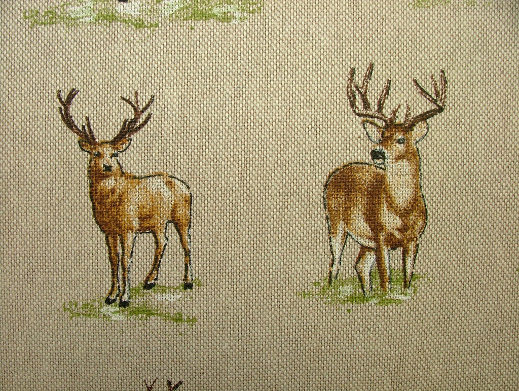 Mini Prints Stags Deer Country Side Animals Linen Look Fabric Curtain Upholstery