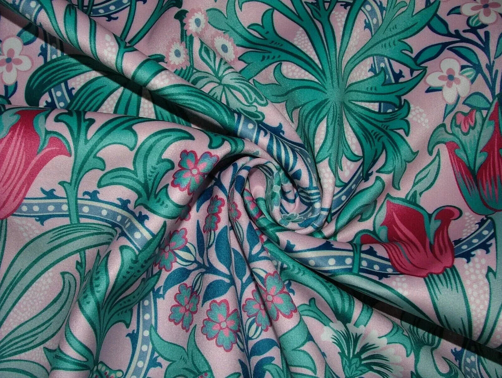 15 Metres Art Nouveau Tulip Floral Pink Velvet Fabric Curtain Upholstery Cushion
