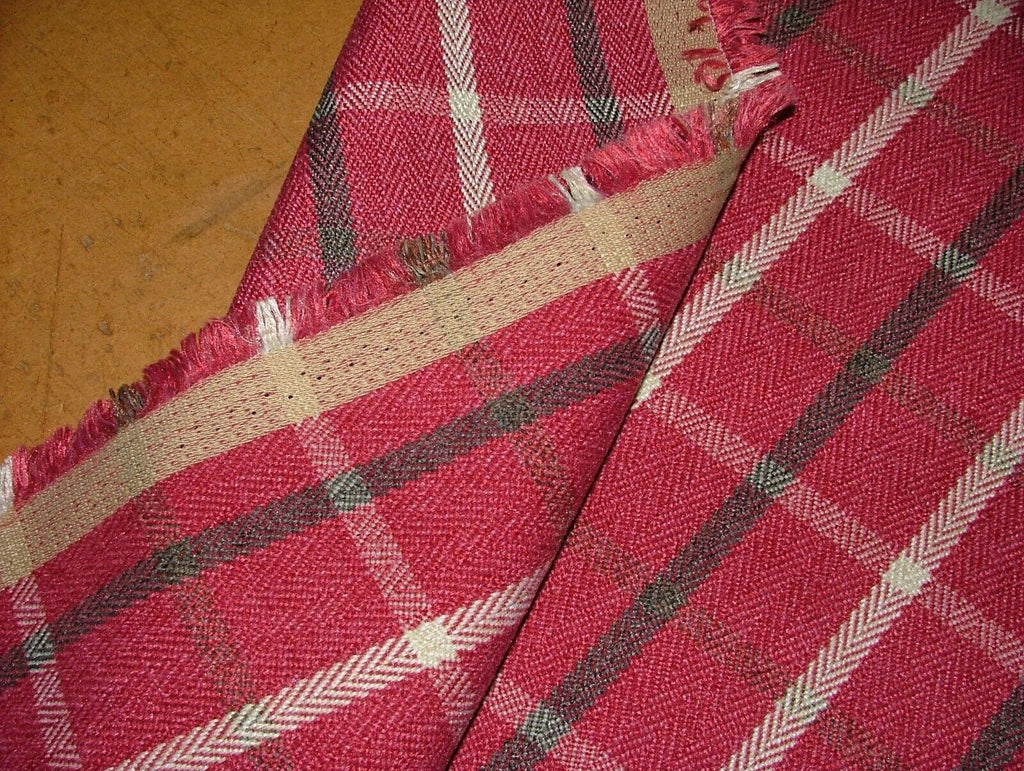 Vintage Pink Herringbone Wool Effect Tartan Upholstery Cushion Curtain Fabric