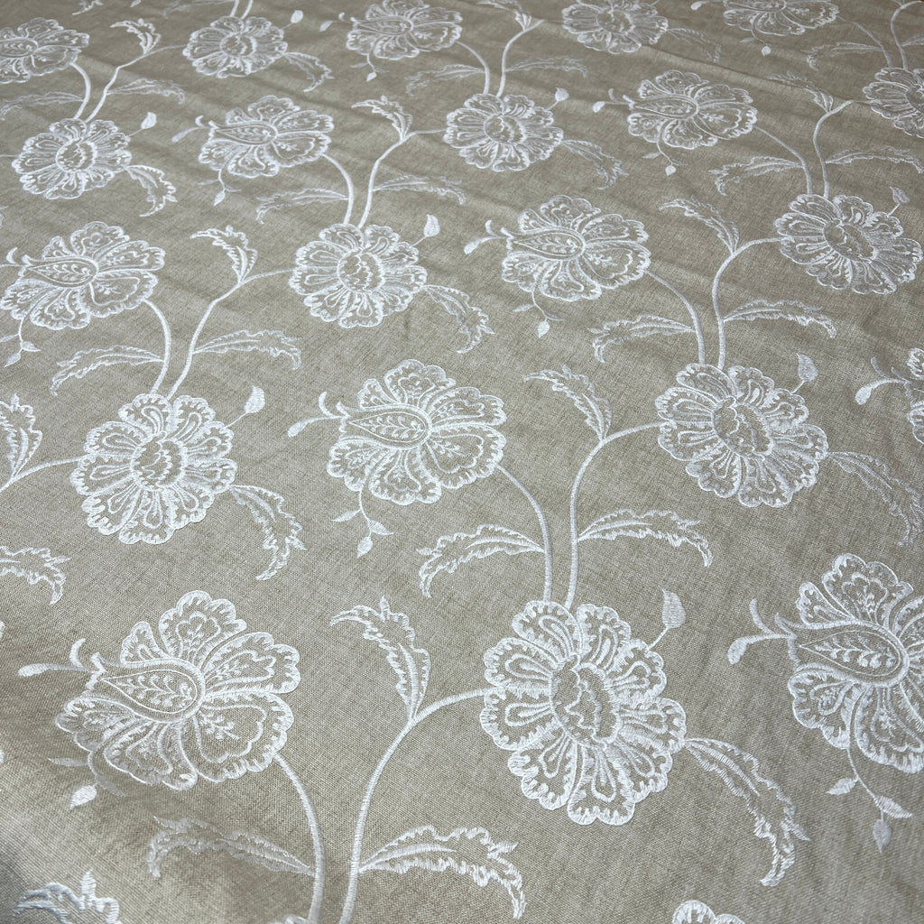 iLiv Embroidered Curtain Fabric 3.5 Metres Chantilly Stone Premium Upholstery8