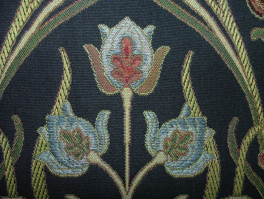 Art Nouveau Pugin Navy Woven Jacquard Curtain Upholstery Cushion Blind Fabric