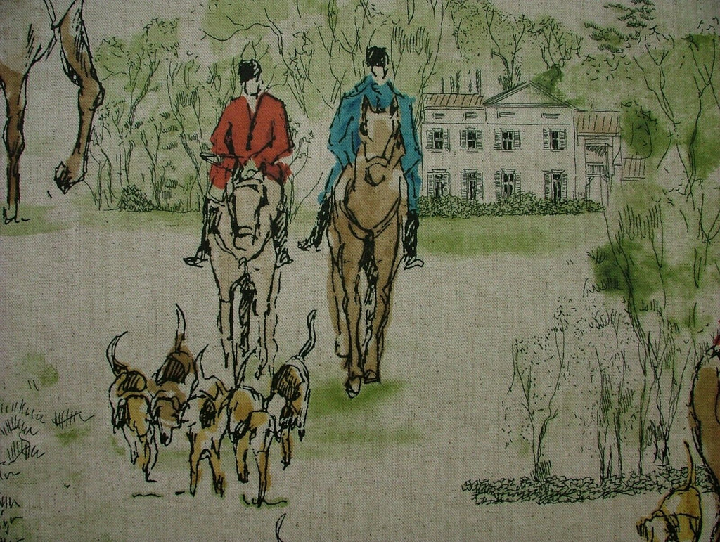 Horse And Hounds Hunting Velvet Fabric Curtain Upholstery Cushion Blinds