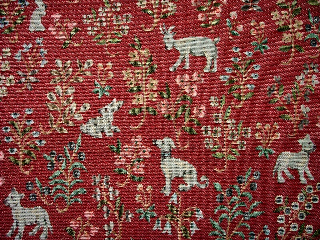 Jacobean Garden Animals Red Tapestry Fabric Curtain Upholstery Cushion Blind Use