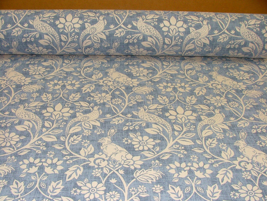 10 Metre Heathland Hares Indigo Game Bird Cotton Curtain Blind Upholstery Fabric