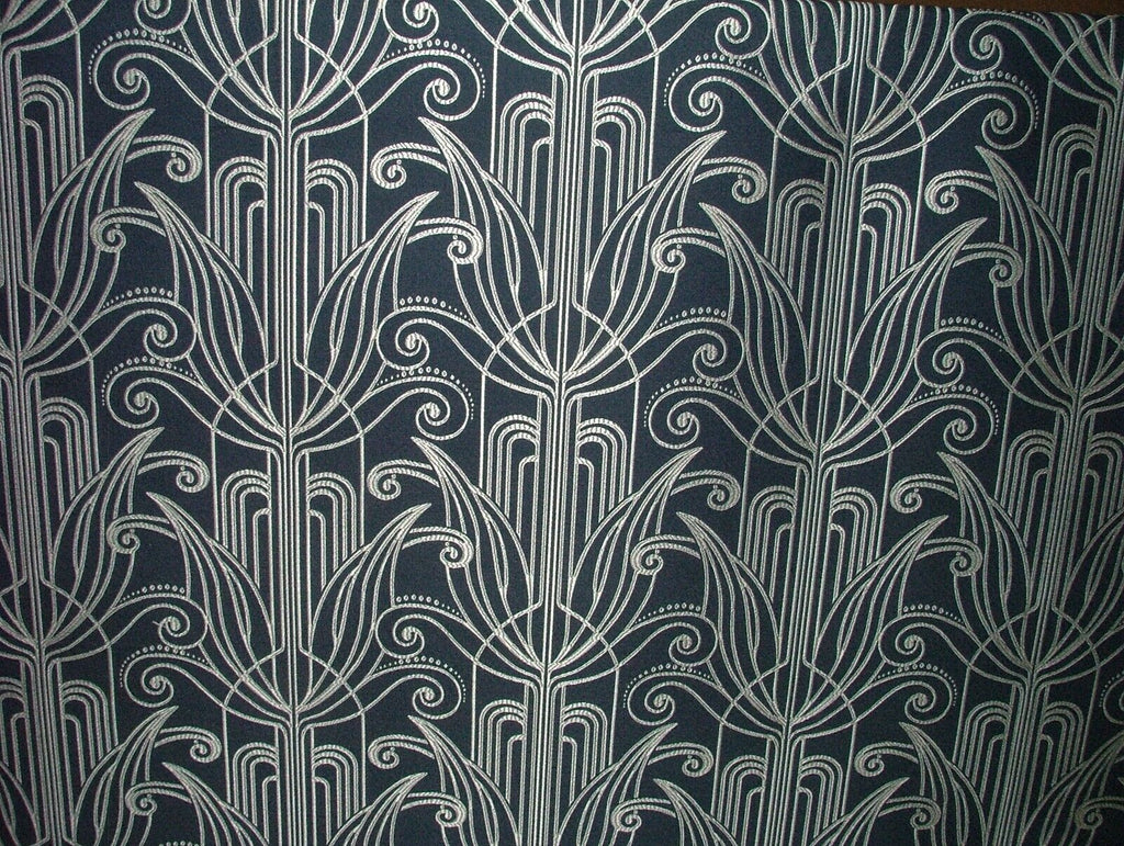 Waldorf Art Deco Navy Blue Silver Jacquard Curtain Upholstery Cushion Use Fabric