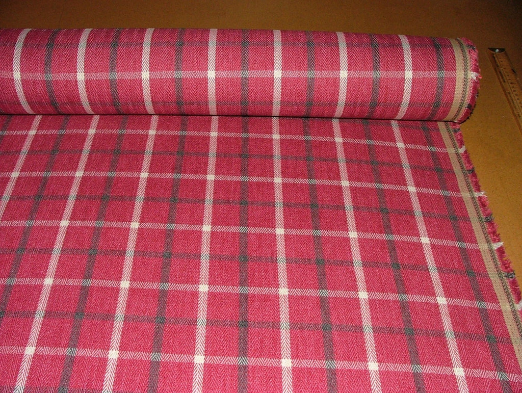 Herringbone Tartan Upholstery Fabric RASPBERRY Curtain Cushion Use 7 Metre Roll8