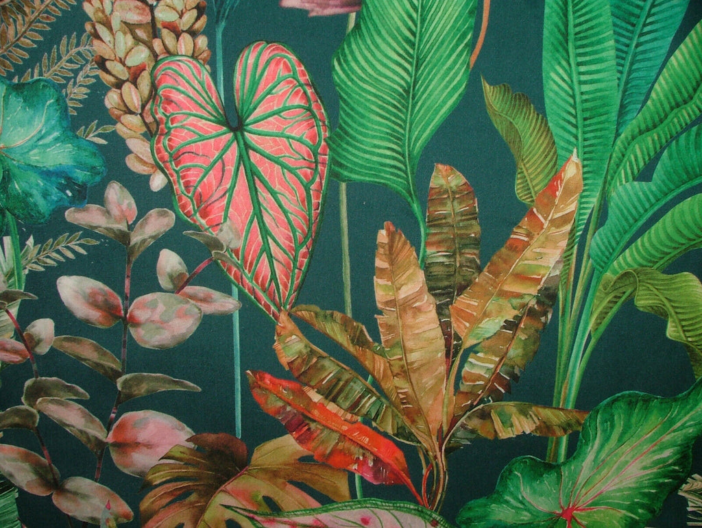 Tropical Palms And Plants Botanical Velvet Fabric Curtain Upholstery Cushion