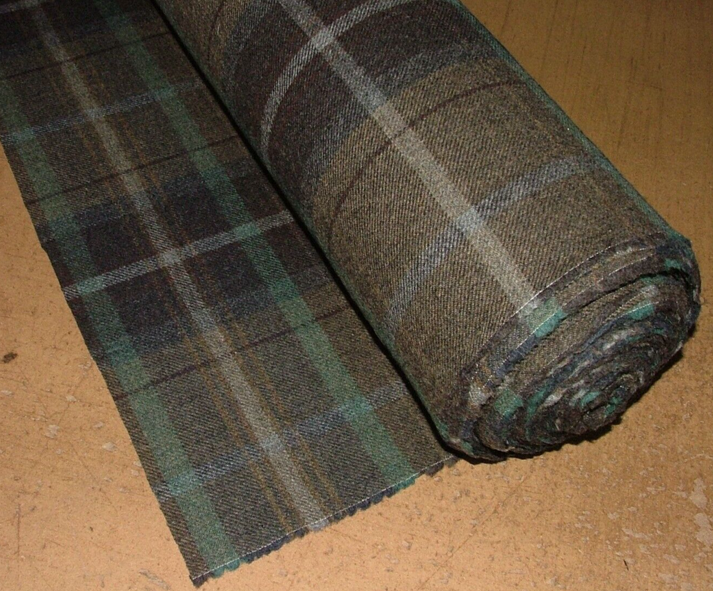 100% Shetland Wool Brown Teal Blue Tartan Upholstery Curtain Cushion Fabric