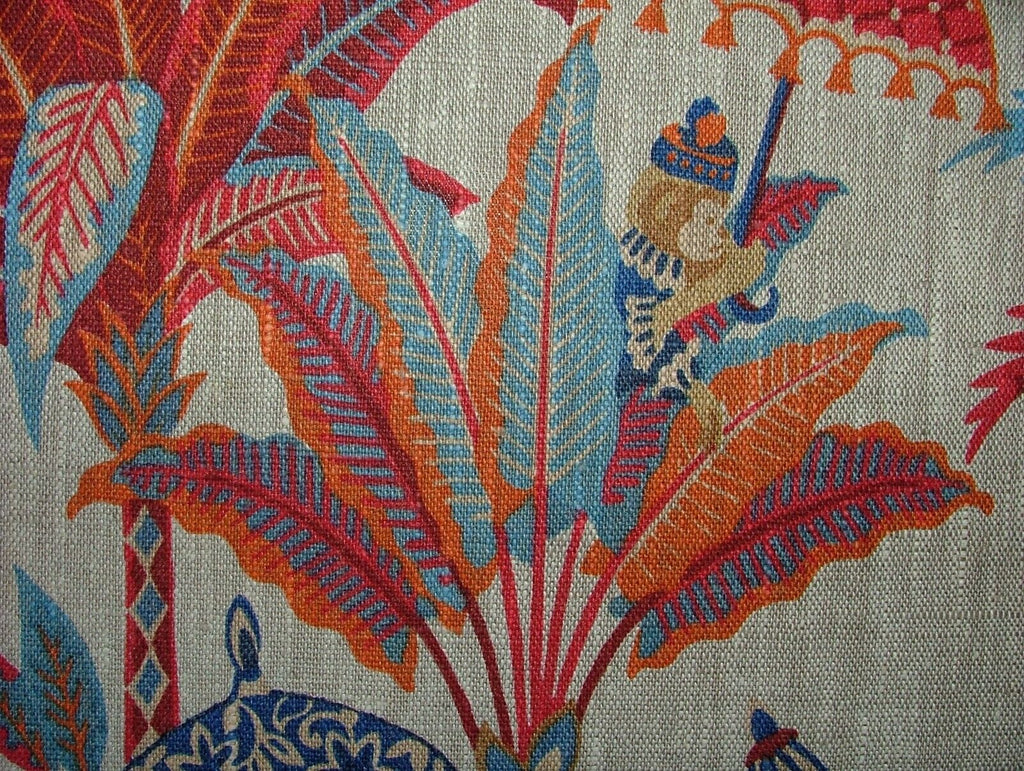 Monkey Parasol Rouge Red French 100% Linen Fabric Curtain Cushion Upholstery