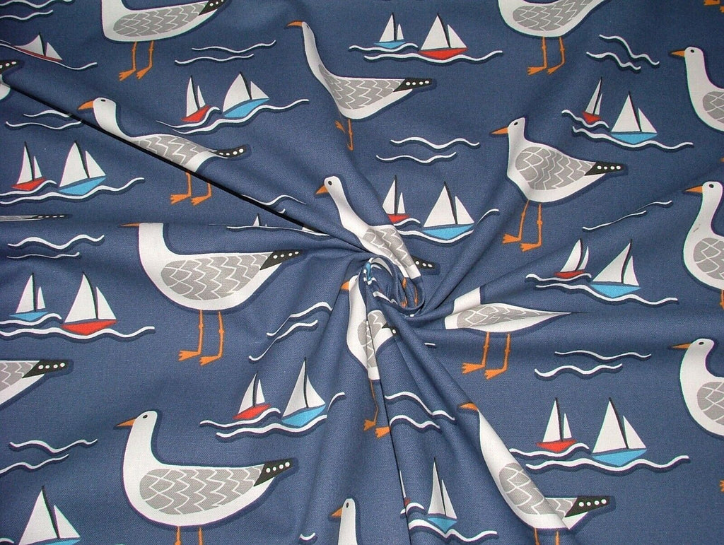 Whitby Seagull Nautical Coastal Cotton Curtain Upholstery Cushion Blind Fabric