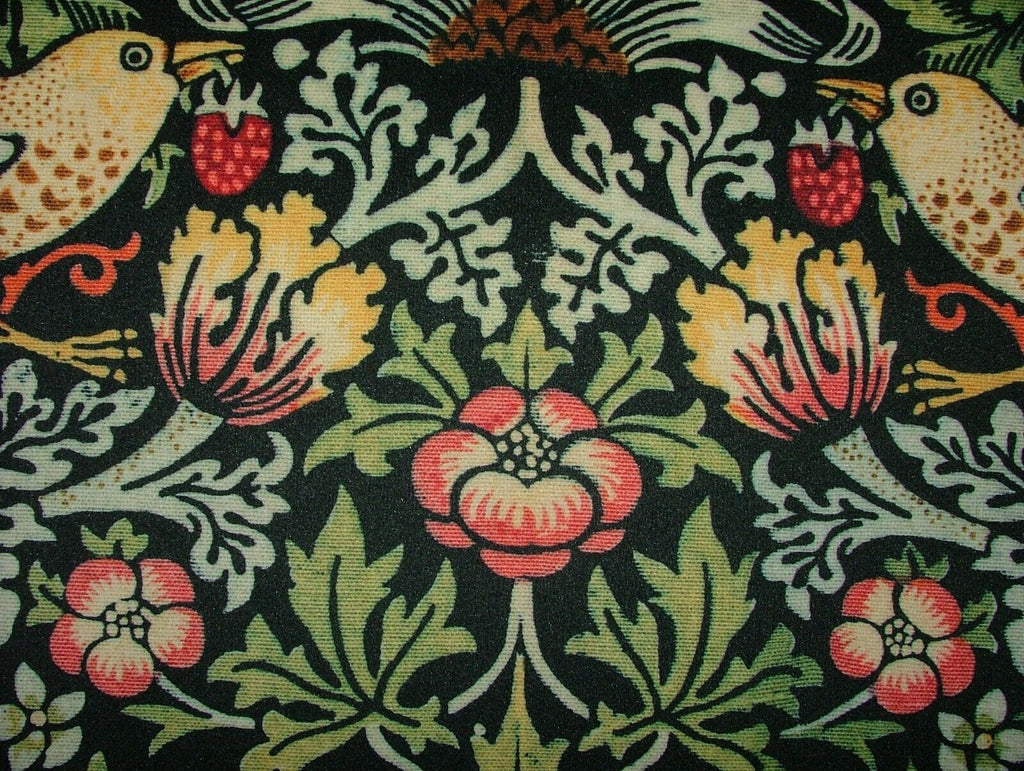 William Morris Strawberry Thief Black Velvet Fabric Curtain Upholstery Cushion