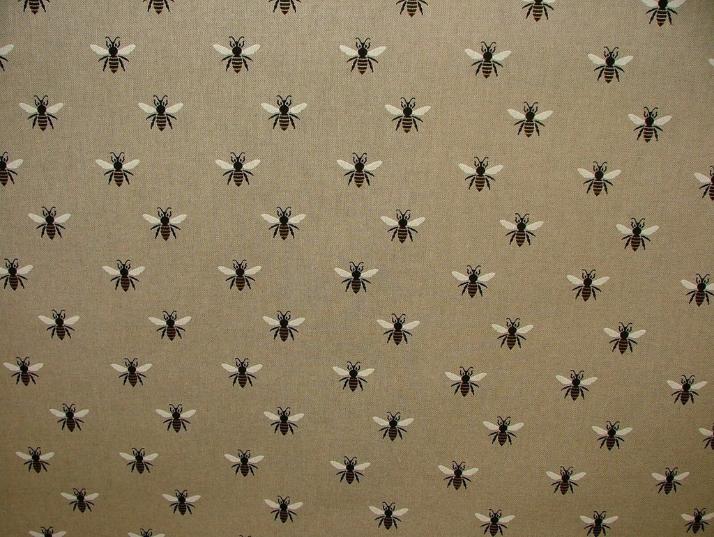 Honey Bees Linen Look Fabric - Curtain Upholstery Cushions Roman Blind Craft Use