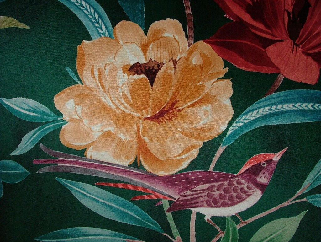 Shangri La Jade Floral Exotic Bird Velvet Fabric Curtain Upholstery Cushion