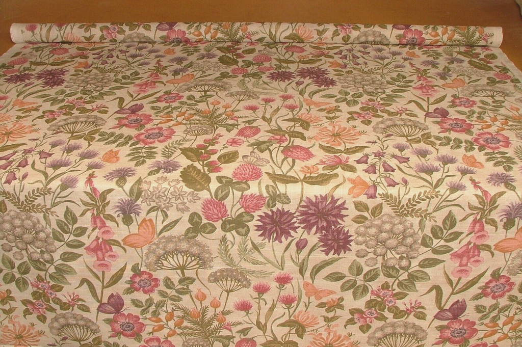 3.4 Metres iLiv Field Flowers Copper Linen Mix Fabric Cushion Curtain Upholstery