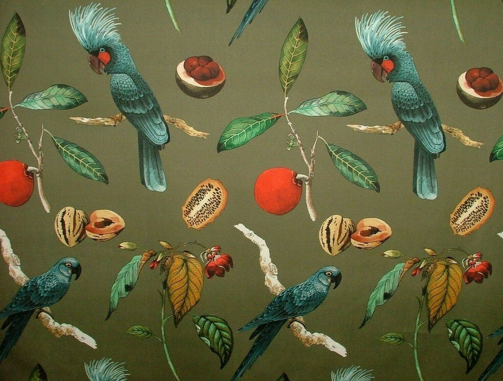 Cockatoo Olive Green Plush Velvet Parrot Bird Fabric Curtain Upholstery Cushion