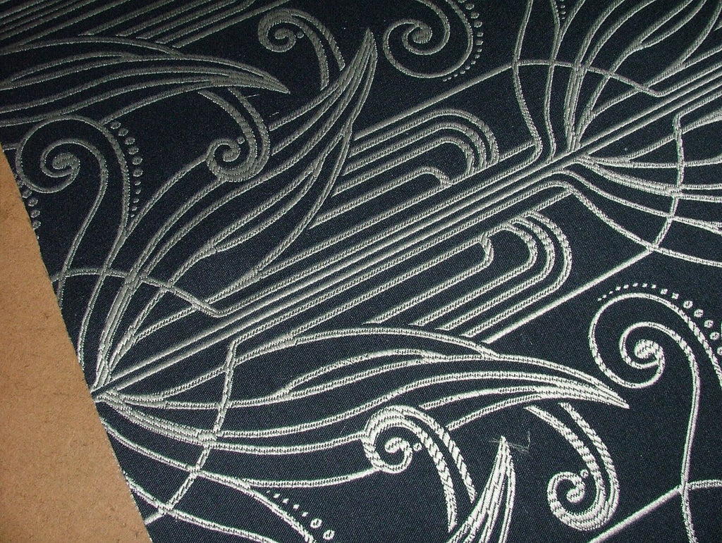 Waldorf Art Deco Navy Blue Silver Jacquard Curtain Upholstery Cushion Use Fabric