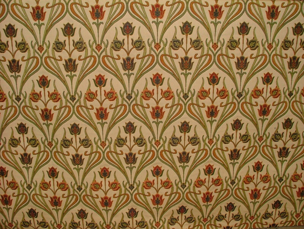 Art Nouveau Pugin Red Blue Gold Jacquard Curtain Upholstery Cushion Fabric