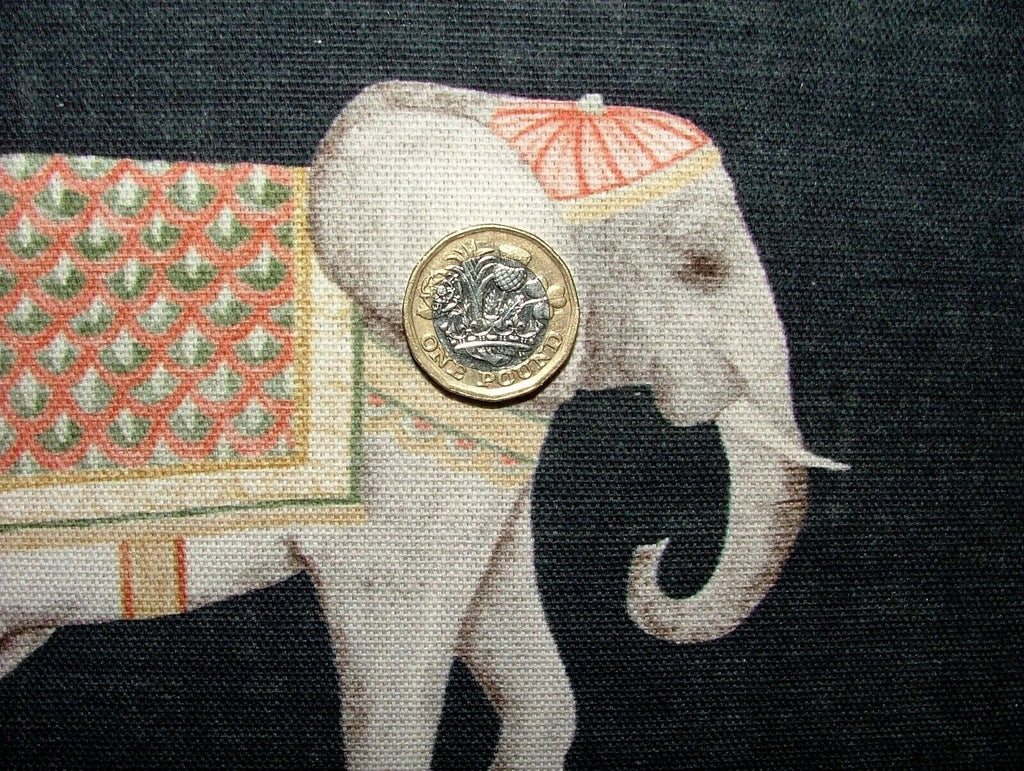 Jaipur Indian Elephant Noir Black Cotton Curtain Upholstery Cushion Blind Fabric