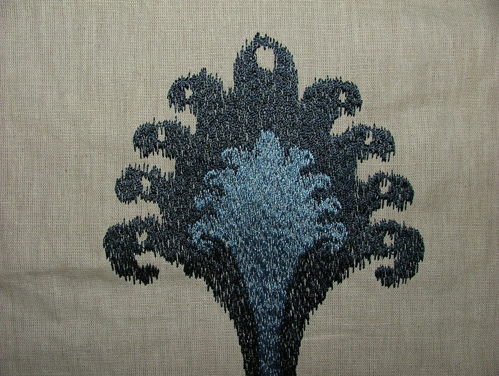 2.6 Metres Ashiki Navy Moroccan Ikat Embroidered Fabric Curtain  Cushion Blind