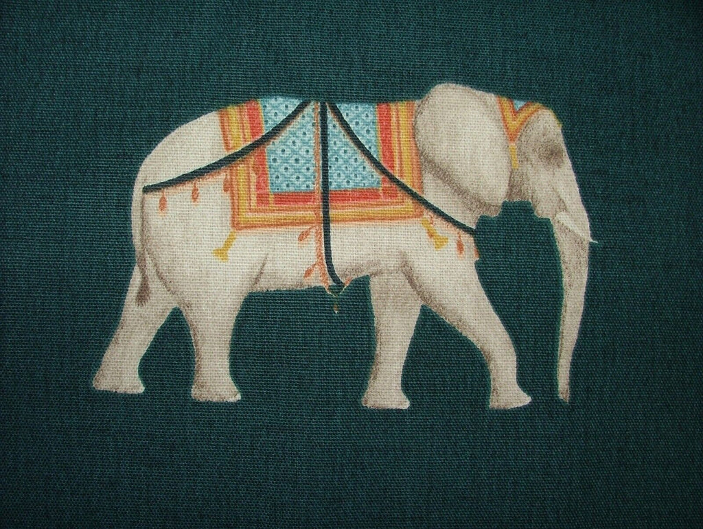 Jaipur Indian Elephant Deep Teal Cotton Curtain Upholstery Cushion Blind Fabric