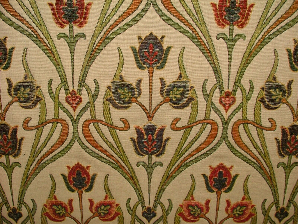 Art Nouveau Pugin Red Blue Gold Jacquard Curtain Upholstery Cushion Fabric