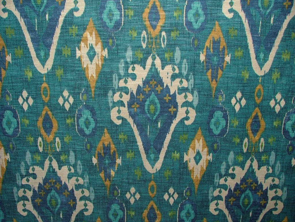 iLiv Boho Teal Ikat Linen Blend Cotton Curtain Upholstery Cushion Fabric