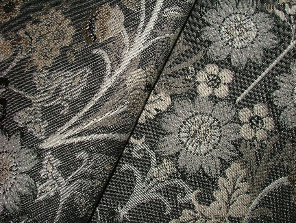 Morris Bird Charcoal Jacquard Fabric Ideal For Curtain Upholstery Cushion Throws