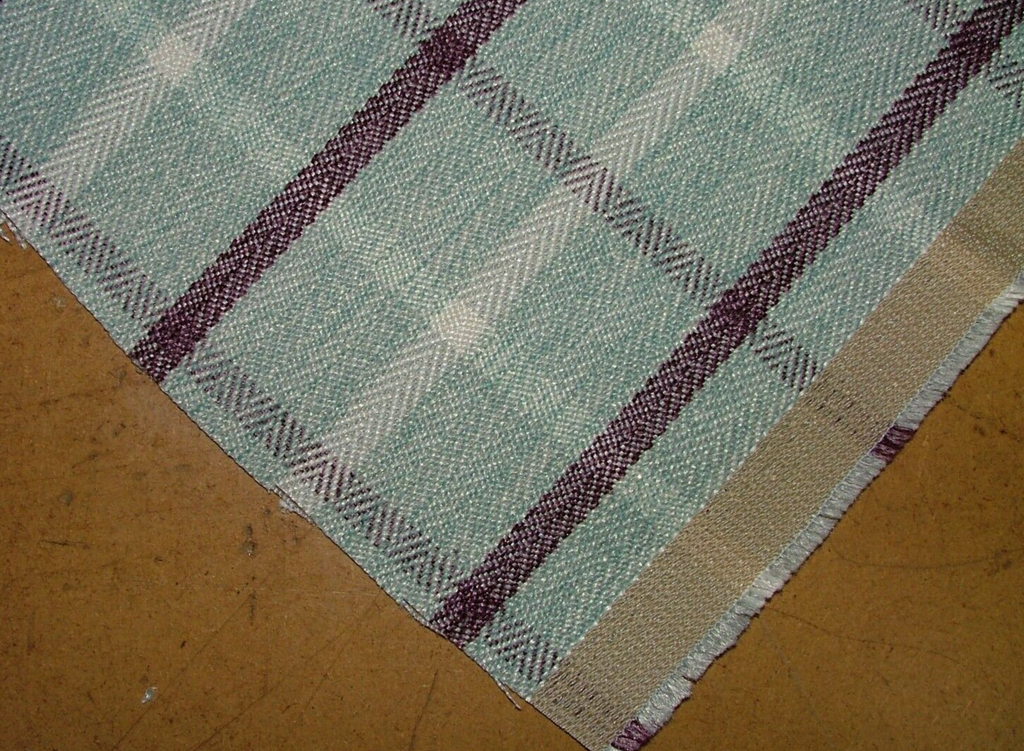 Duckegg Mulberry Herringbone Check Tartan Fabric Upholstery Cushion Curtain