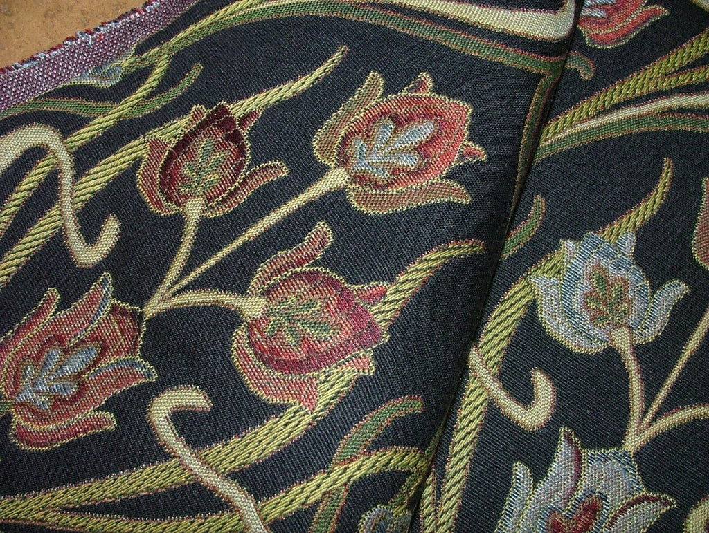 Art Nouveau Pugin Navy Woven Jacquard Curtain Upholstery Cushion Blind Fabric