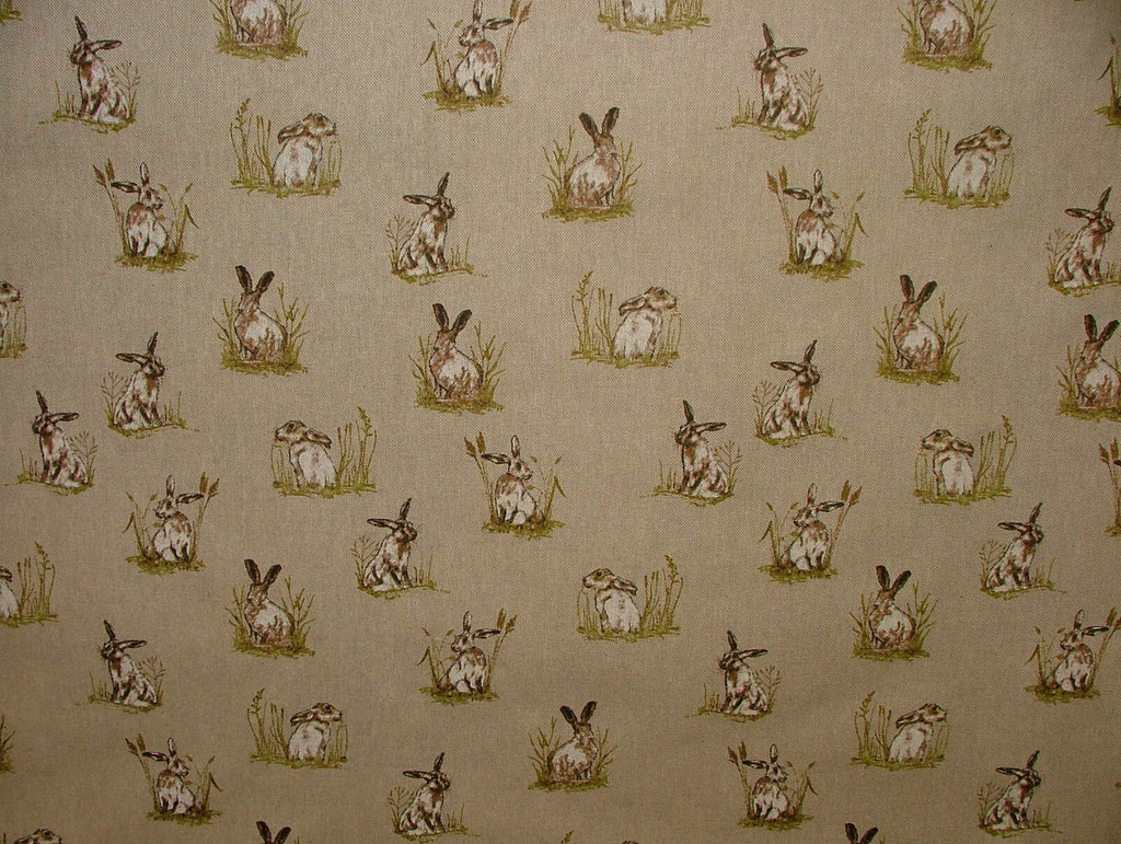 Mini Prints Hares Country Side Animals Linen Look Fabric Curtain Upholstery