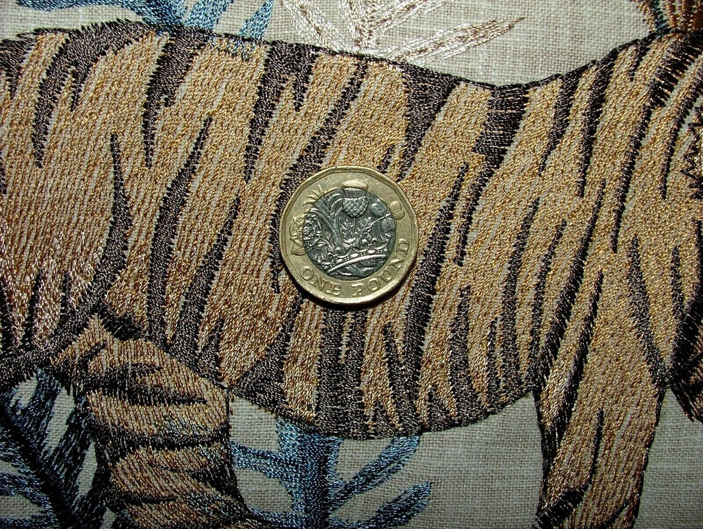 Tropical Forest Tiger Lagoon Embroidered  Fabric Curtain Upholstery Cushion