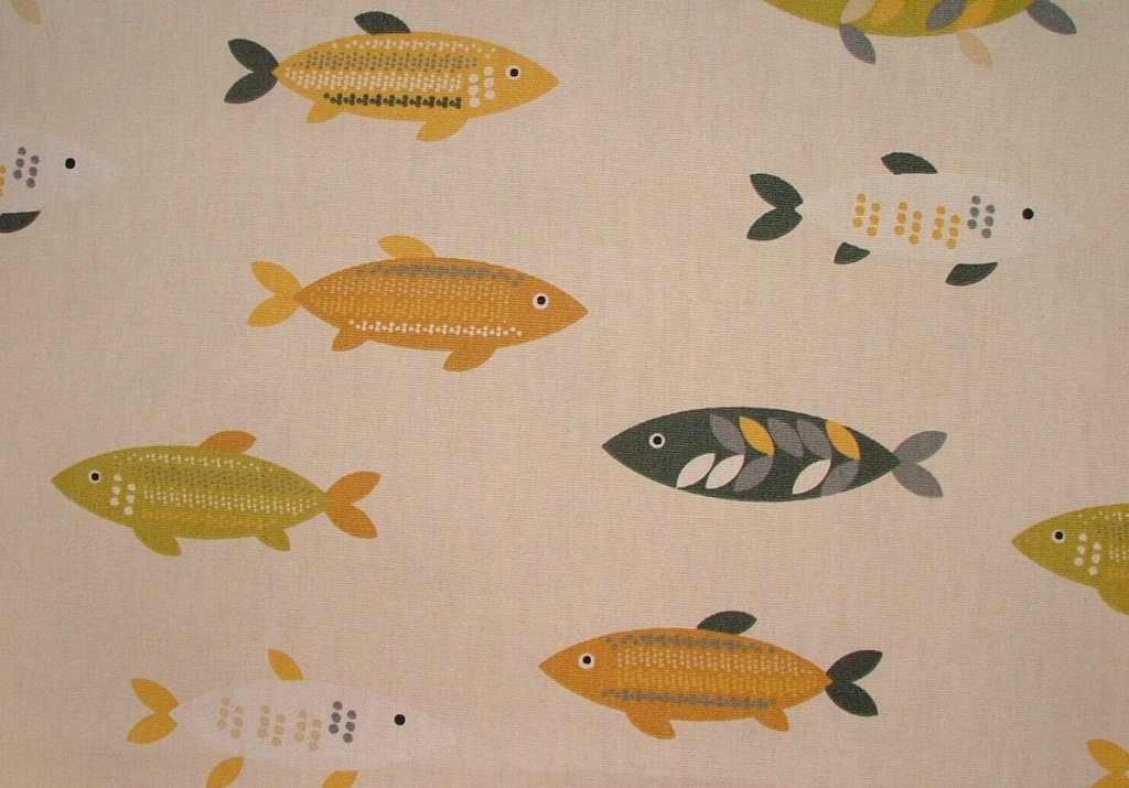 3.1 Metres iLiv Mr Fish Saffron Cotton Fabric Cushion Curtain Upholstery