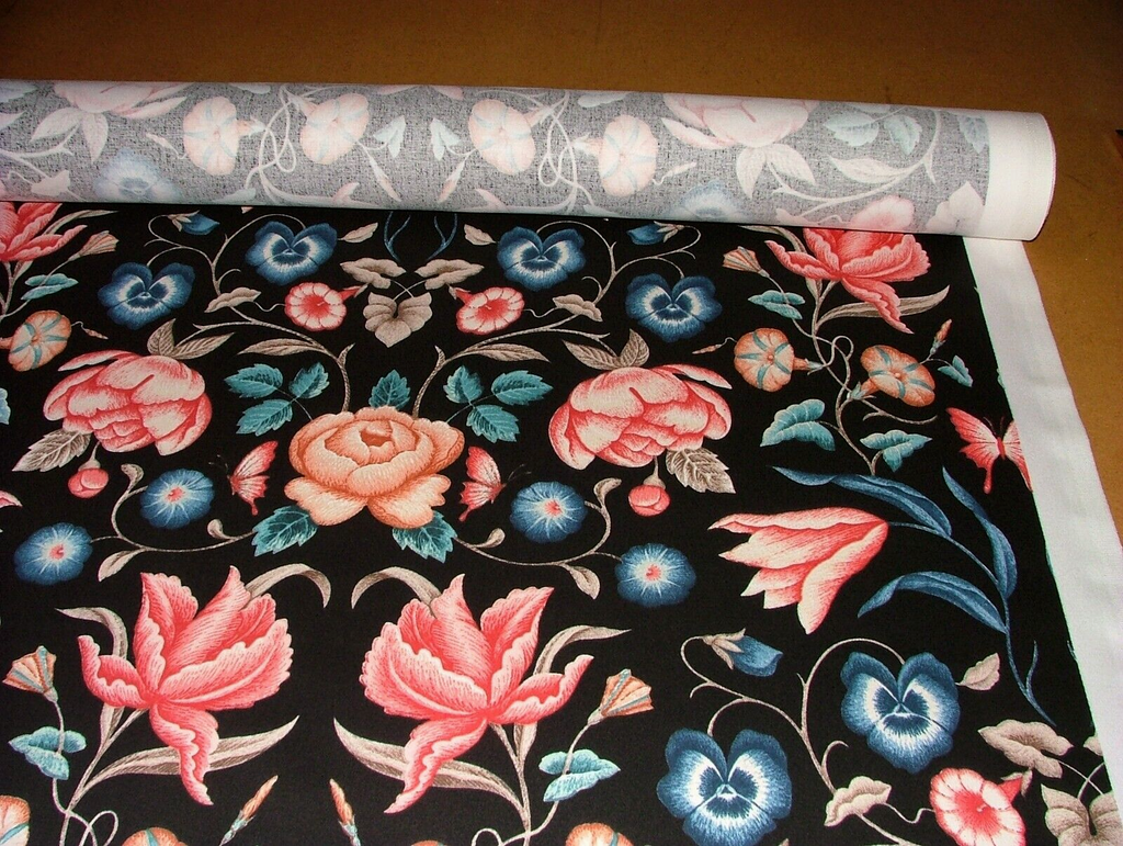 7.5 Metres iLiv Fontaine Onyx Floral Cotton Fabric Cushion Curtain Upholstery