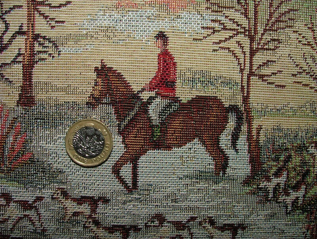Horse And Hounds Hunting Tapestry Fabric Curtain Upholstery Cushion Blind Use