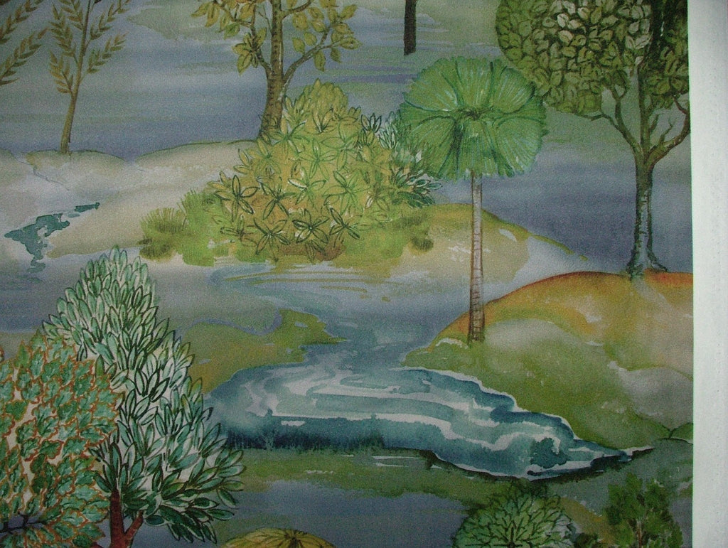 Velvet Cushion Upholstery Fabric - Meadow Trees  Blue Dawn 10 Metre Roll9