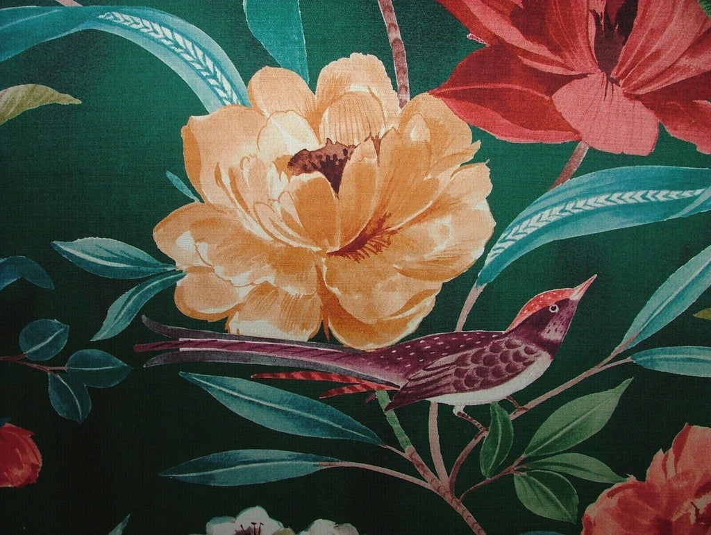 Shangri La Jade Floral Exotic Bird Velvet Fabric Curtain Upholstery Cushion