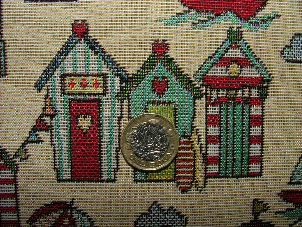 Tapestry Beach Huts Nautical Fabric Curtain Upholstery Cushion Craft Bag Making