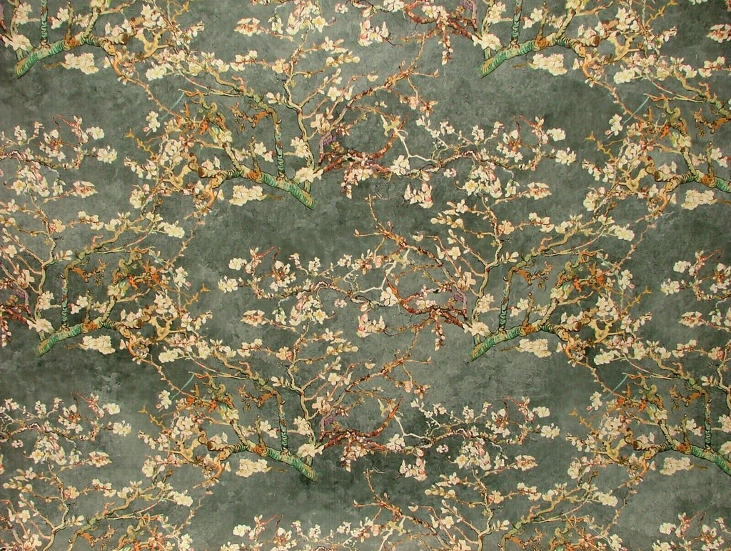 Japanese Cherry Blossom Tree Grey Velvet Fabric Curtain Upholstery Cushion Use