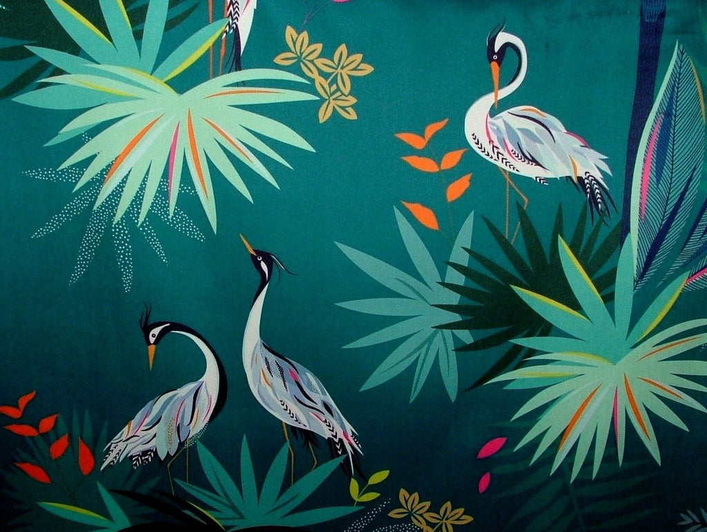 7.5 Metre Sara Miller Heron Teal Tropical Plush Velvet Fabric Curtain Upholstery