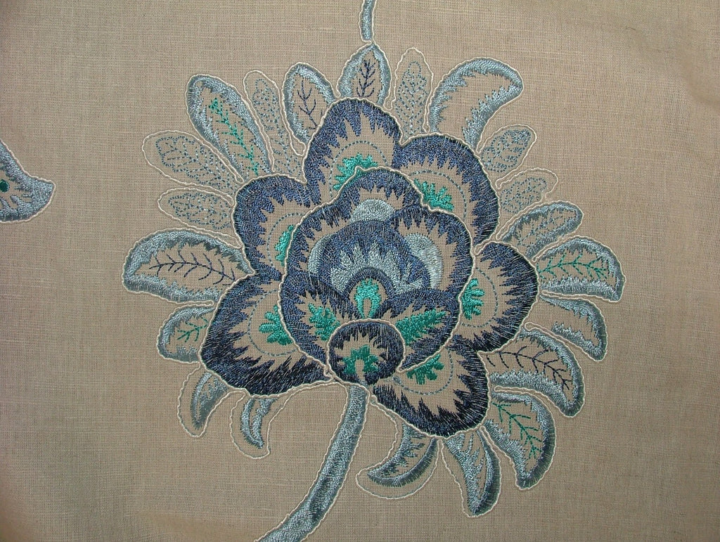 52 Metres Indigo Blue Floral Embroidered Fabric Curtain Upholstery Cushion Use5