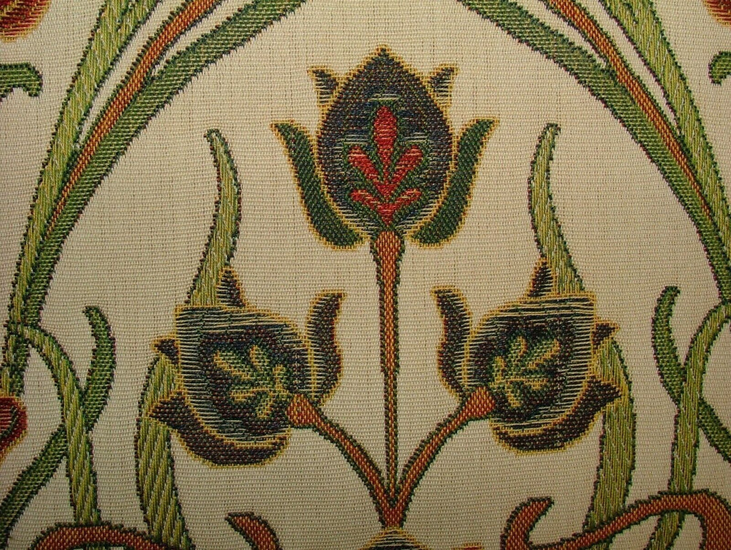 Art Nouveau Pugin Red Blue Gold Jacquard Curtain Upholstery Cushion Fabric