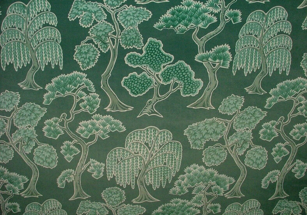 Japanese Japonica Oriental Tree Green Velvet Fabric Curtain Upholstery Cushion