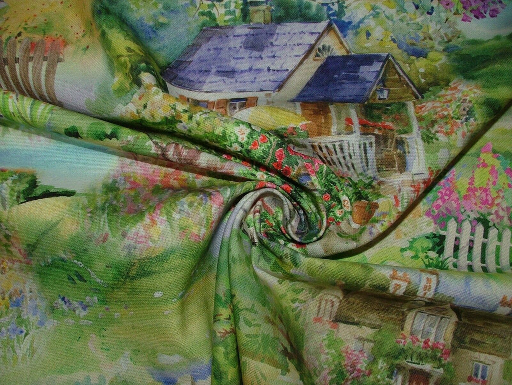 Idyllic Cottage Garden Cotton Curtain Upholstery Cushion Blind Tablecloth Fabric
