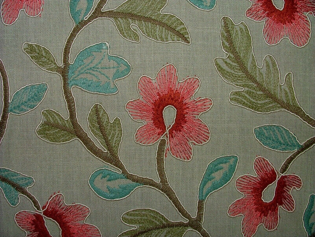 Broadway Rouge Floral Embroidered Jacquard Curtain Upholstery Cushion Fabric