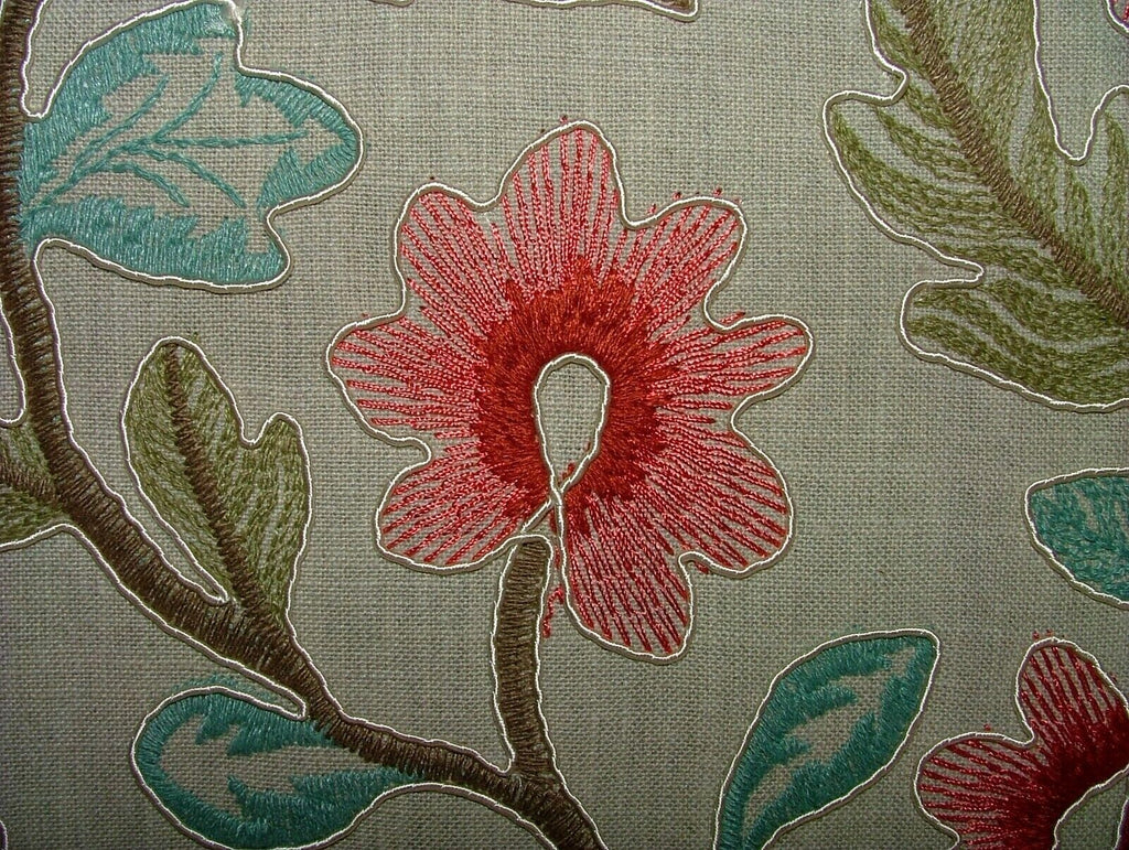 Broadway Rouge Floral Embroidered Jacquard Curtain Upholstery Cushion Fabric