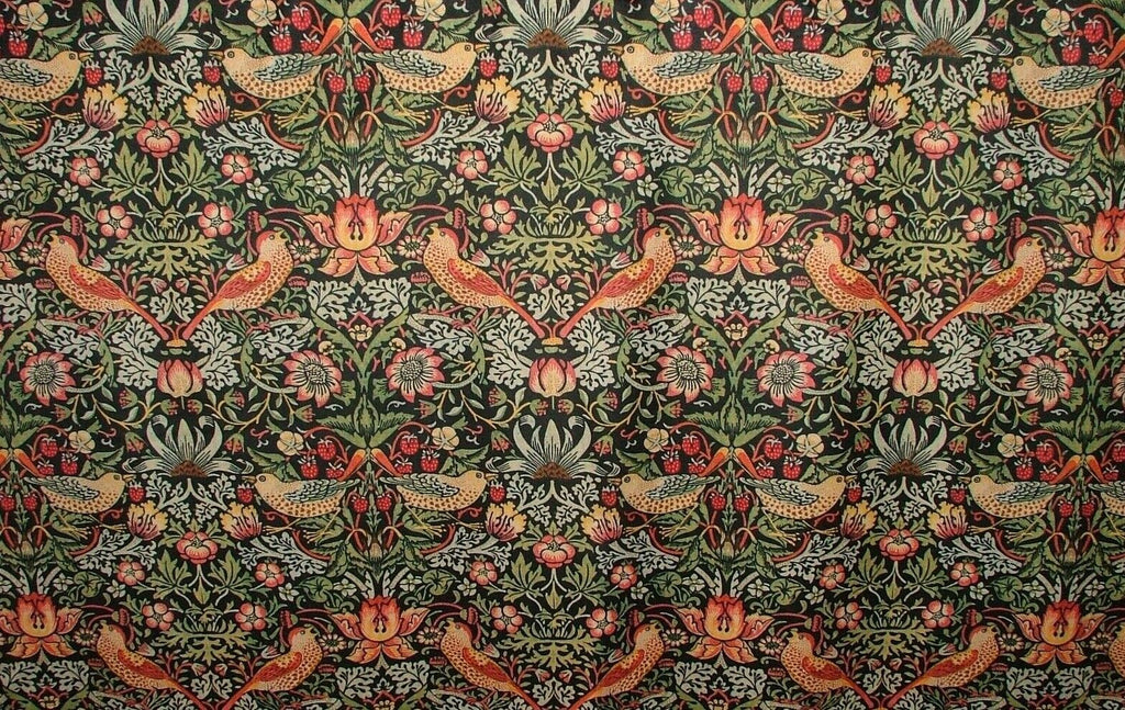 William Morris Strawberry Thief Black Velvet Fabric Curtain Upholstery Cushion