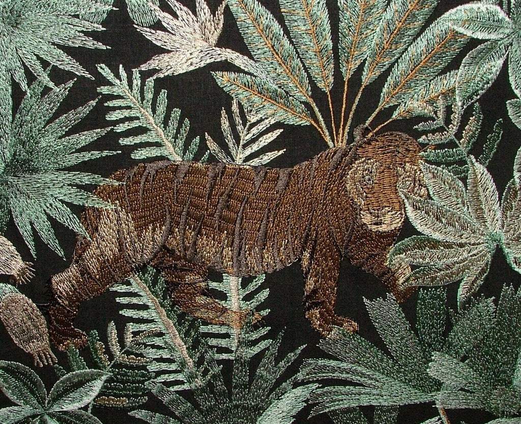 Tropical Forest Tiger Canopy Embroidered  Fabric Curtain Upholstery Cushion